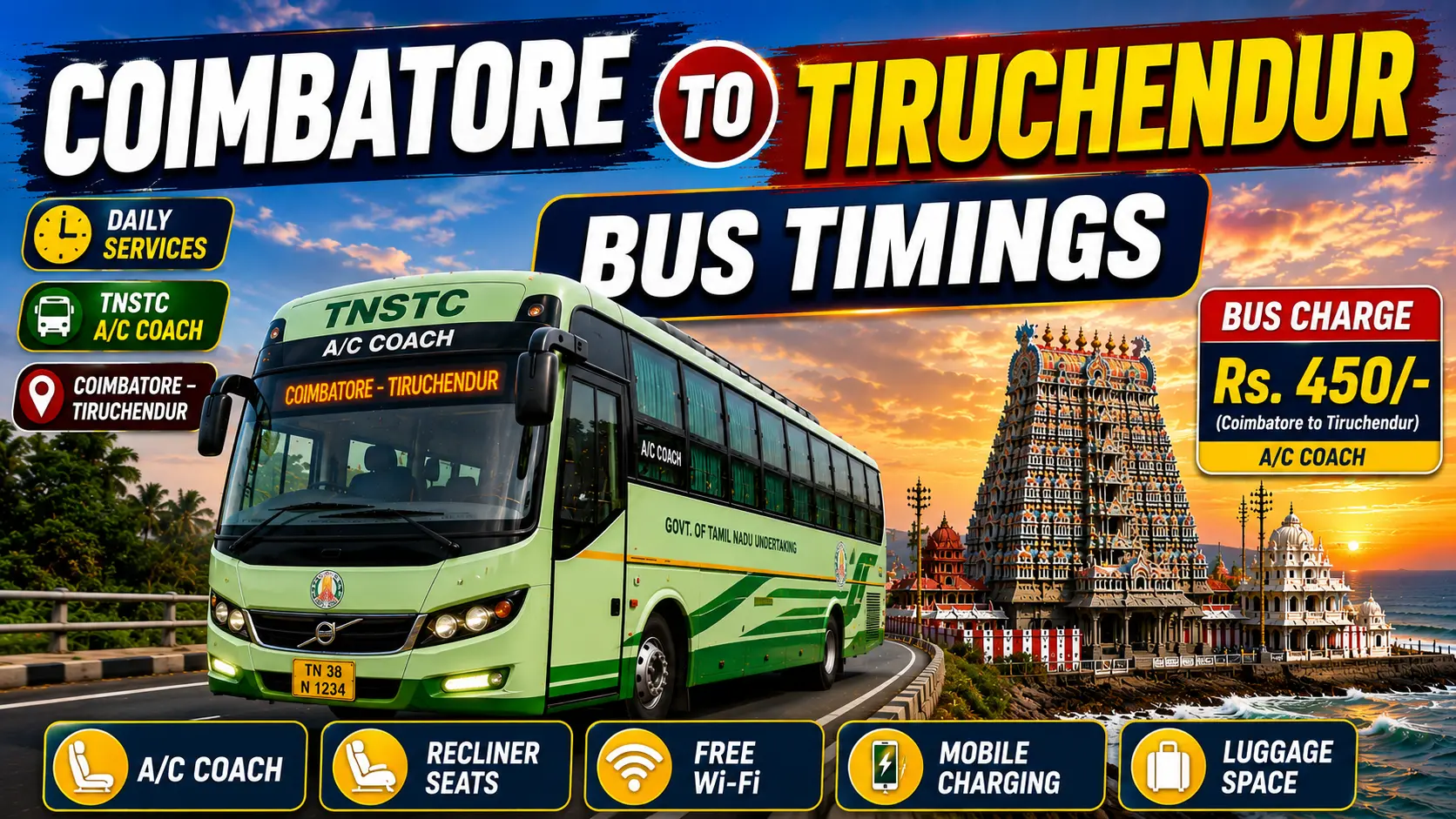 coimbatore to tiruchendur government bus ticket rate